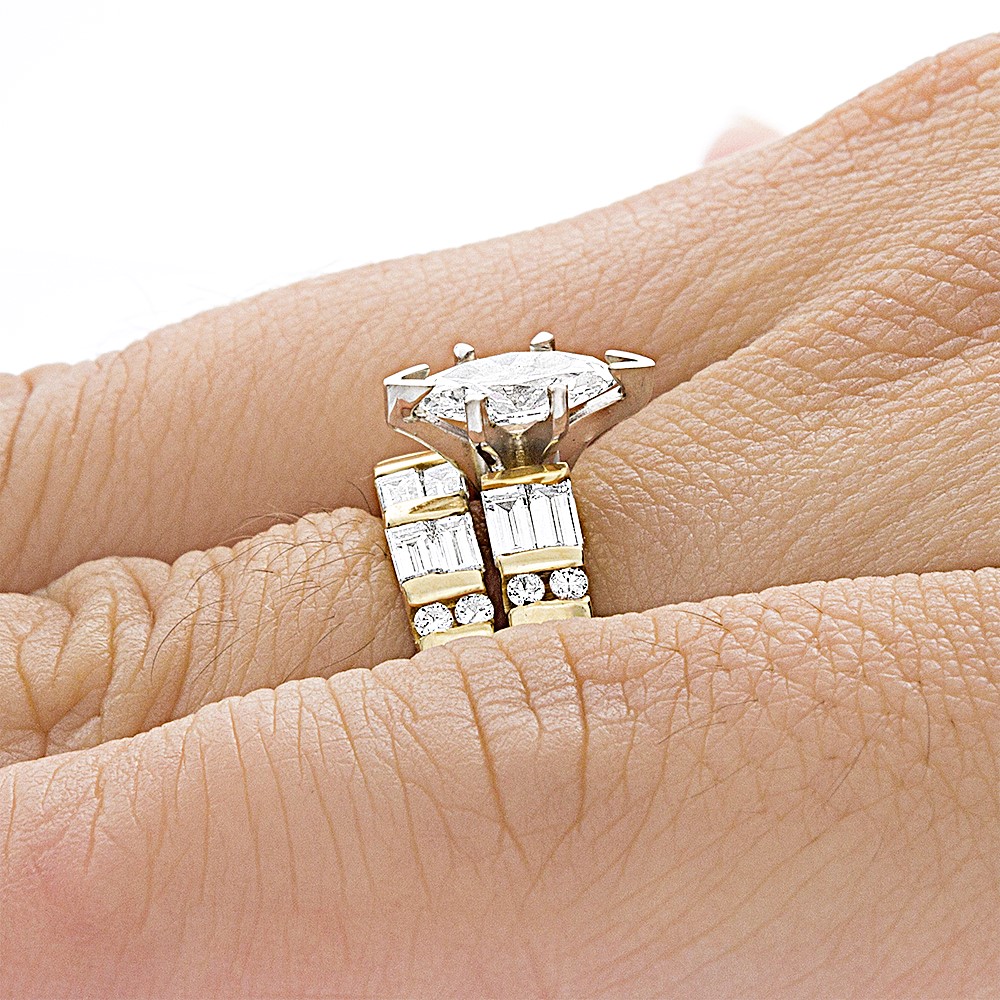 Marquise Shape Bridal Set with Round & Baguette Shape Side Diamonds
